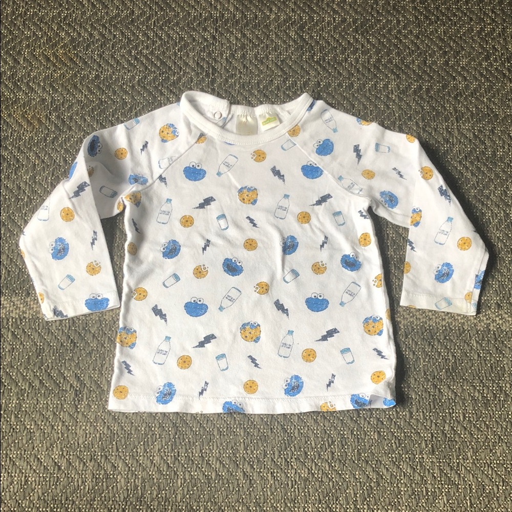 Sesame Street H&M Cookie Monster Long Sleeve Tee - White/Blue/Yellow